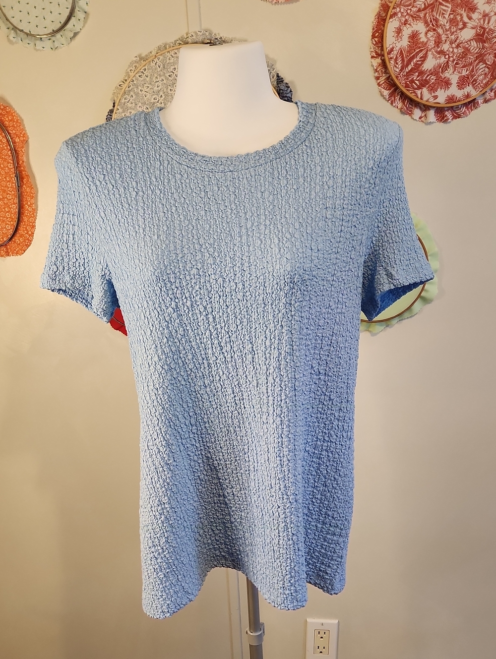 Time and Tru Light Blue Textured Crewneck Tee